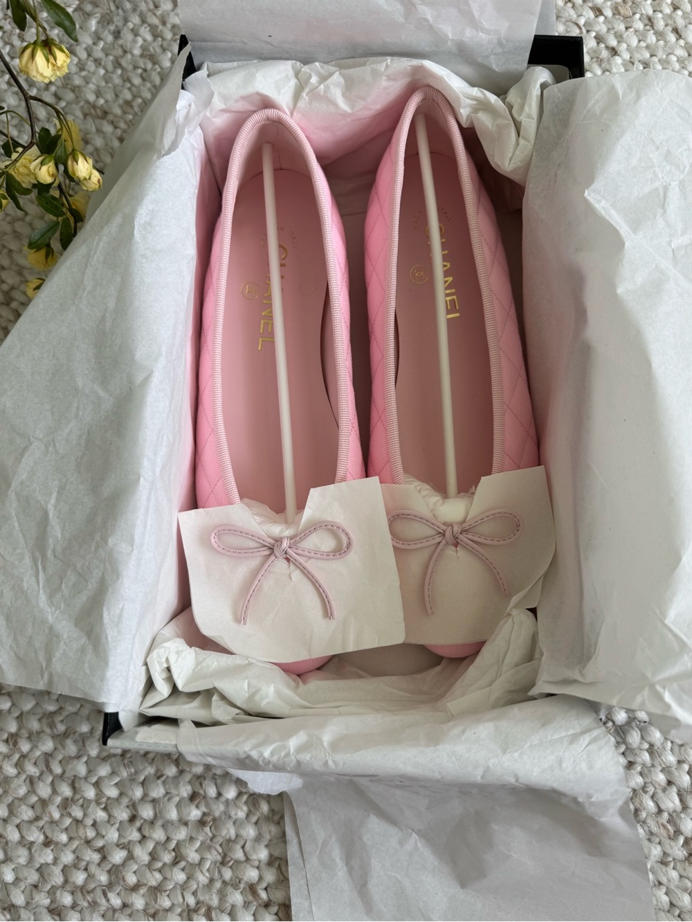 CHANEL Pink Quilted Ballet Flats with Bow - Picture 2 of 3